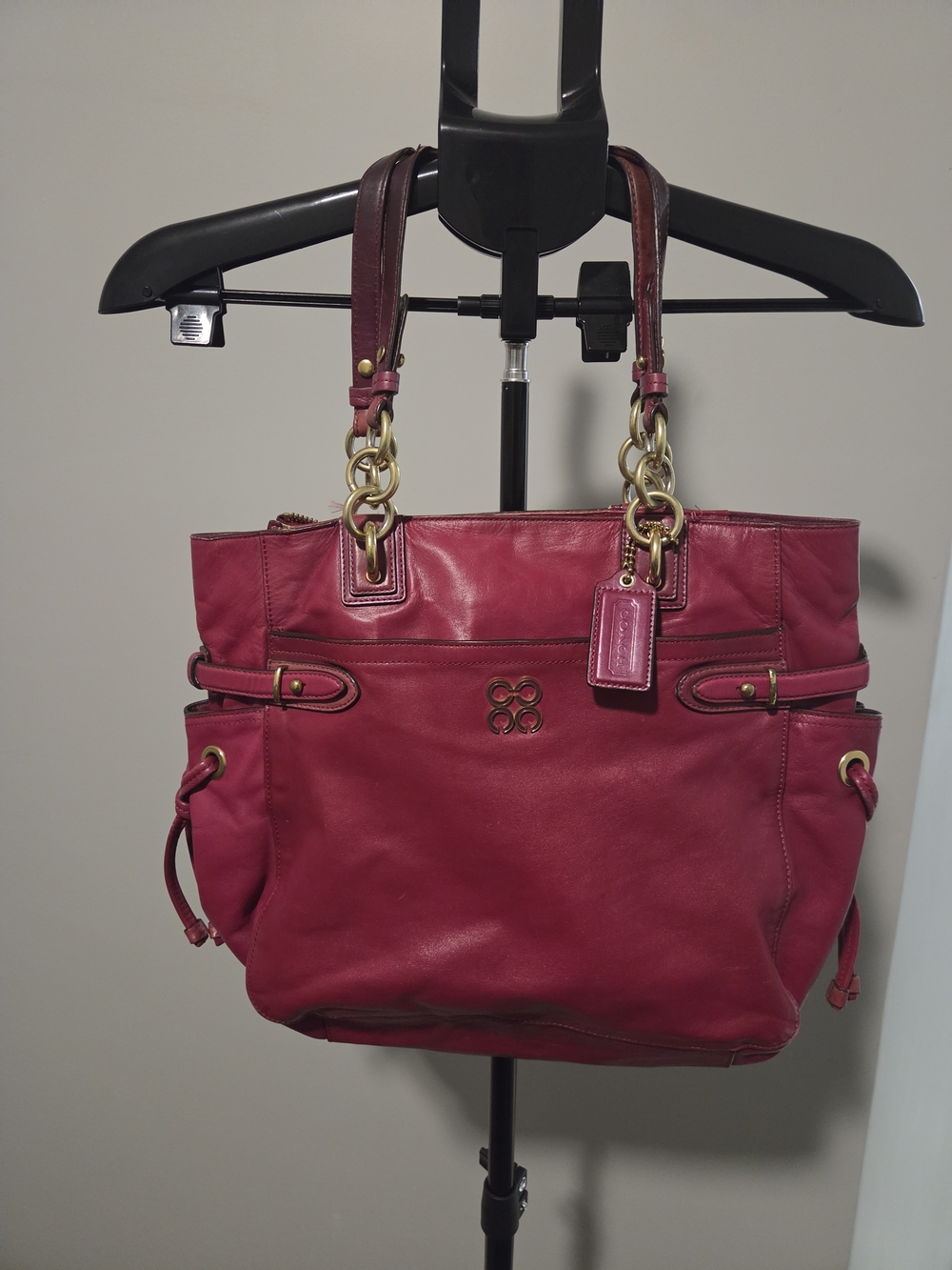 Coach Leather Tote in Berry with Gold Hardware